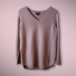 Hilary Radley Womens V Neck Textured Knit Sweater Light Pink Size Medium Casual